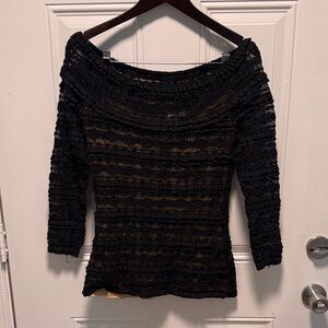 Sophie Max Black and Brown Off-the-Shoulder Sweater